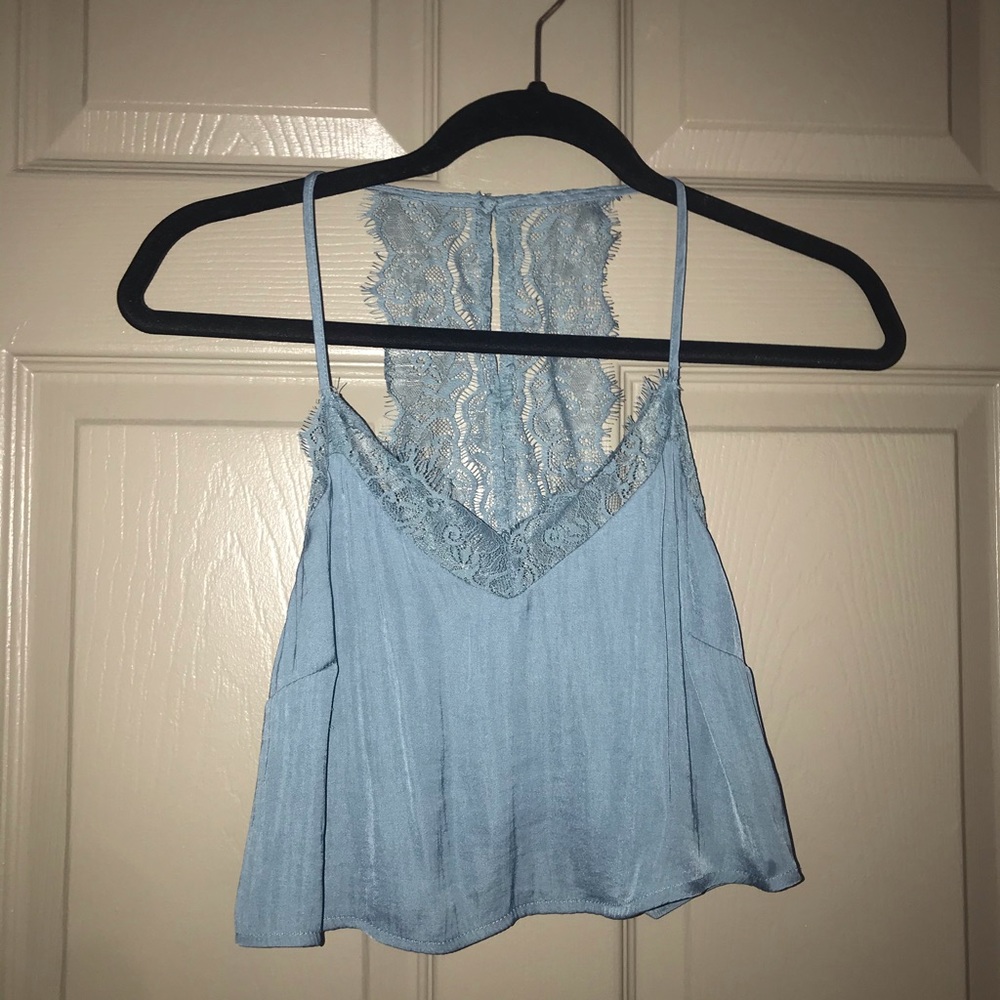 Blue Lace Crop Top -Open Back!